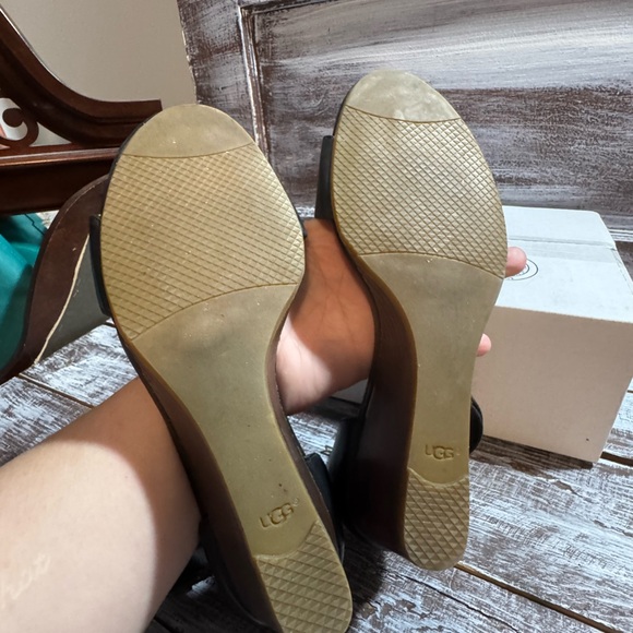 UGG Black Leather Wedge Sandals - Picture 5 of 8